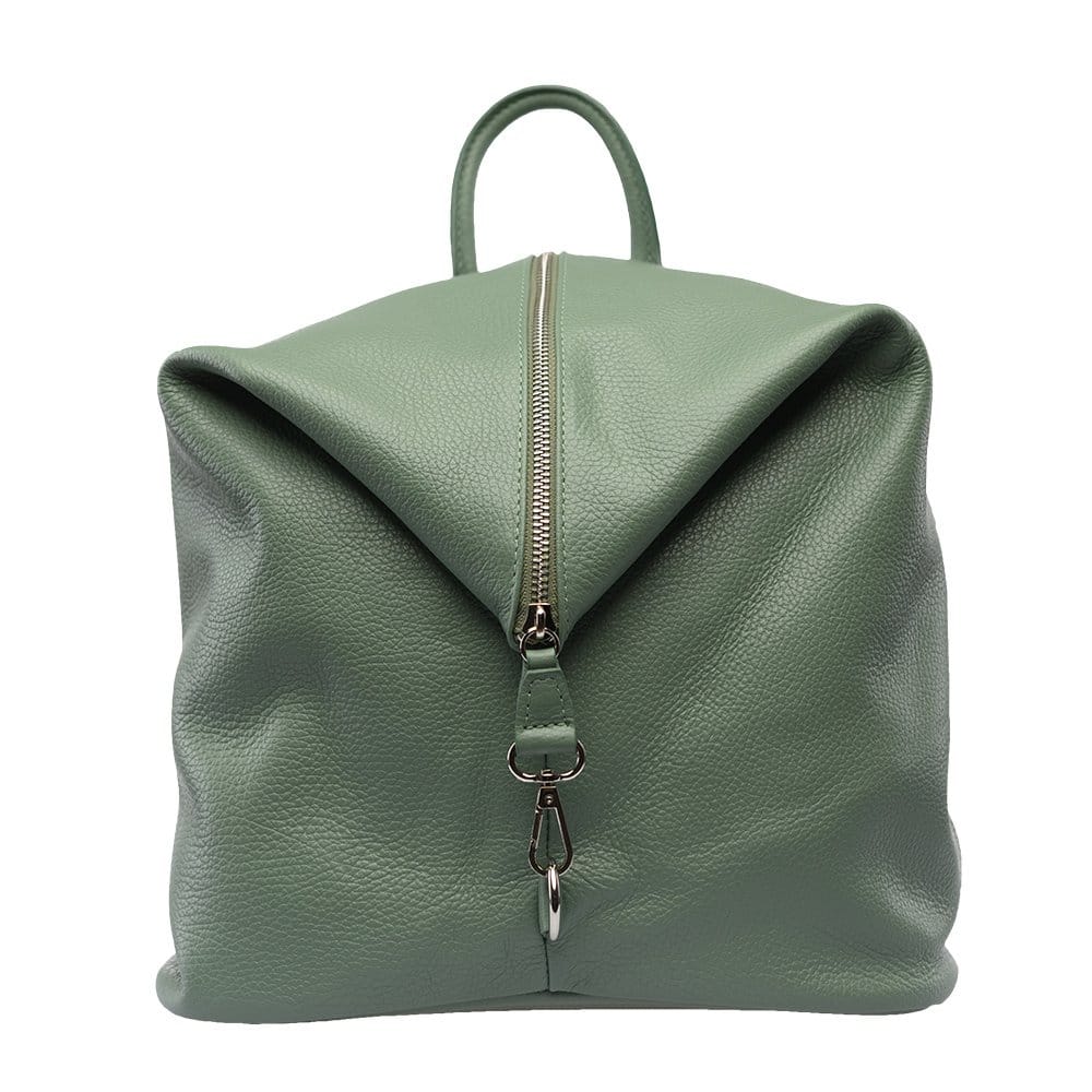 Rucsac damă din piele naturala verde Zip and Glow