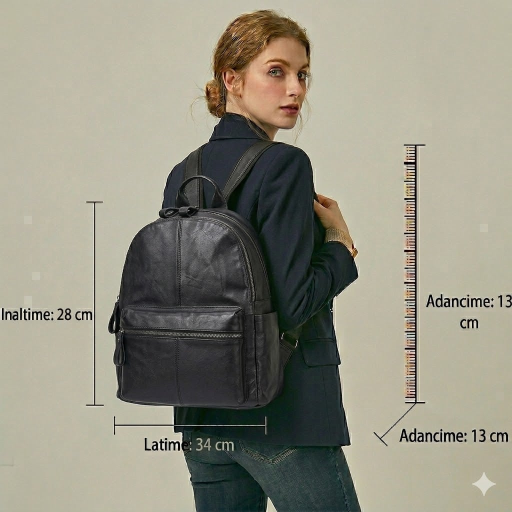 Rucsac dama, Kavindra GT2051, piele naturala, Negru - poza 2