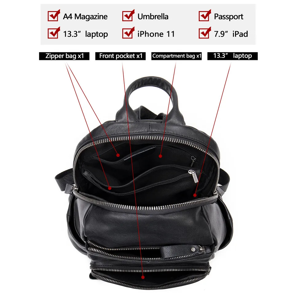 Rucsac dama, Kavindra GT2051, piele naturala, Negru - poza 5