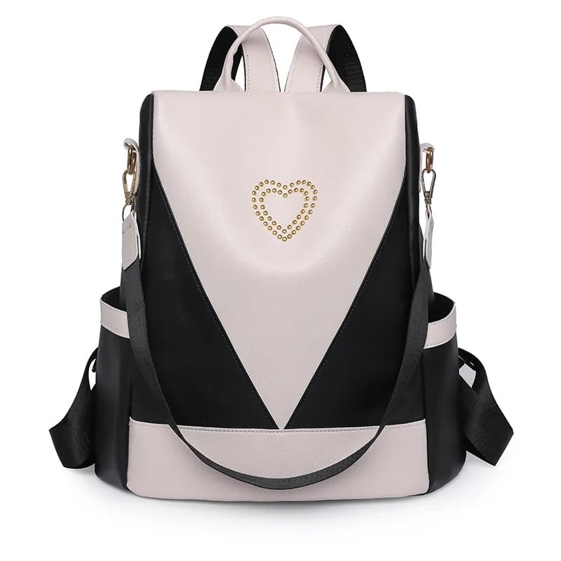 Rucsac dama, Nimue GT2479, antifurt, Negru/Alb