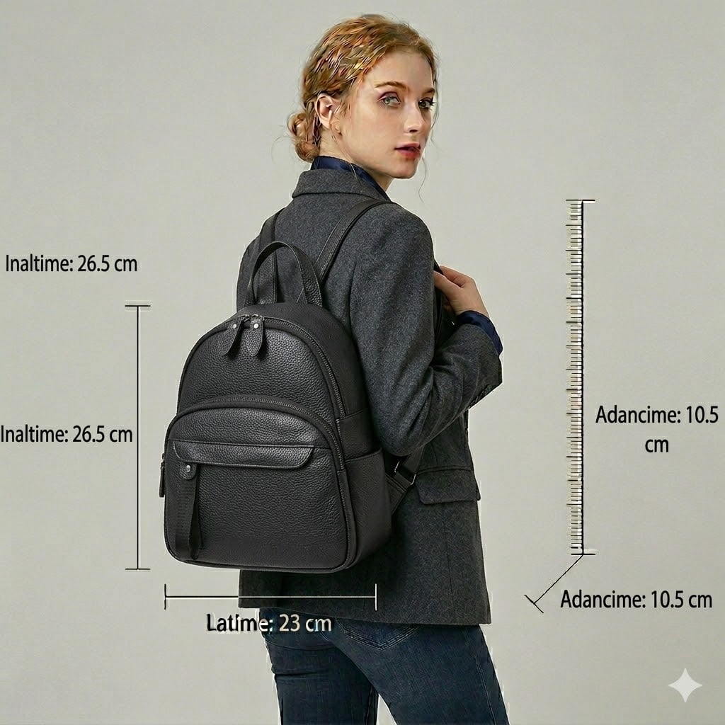 Rucsac dama, Nylay GT1521, piele naturala, model negru - poza 2