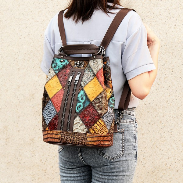 Rucsac dama Rina GT1040, piele naturala, multicolor - poza 2
