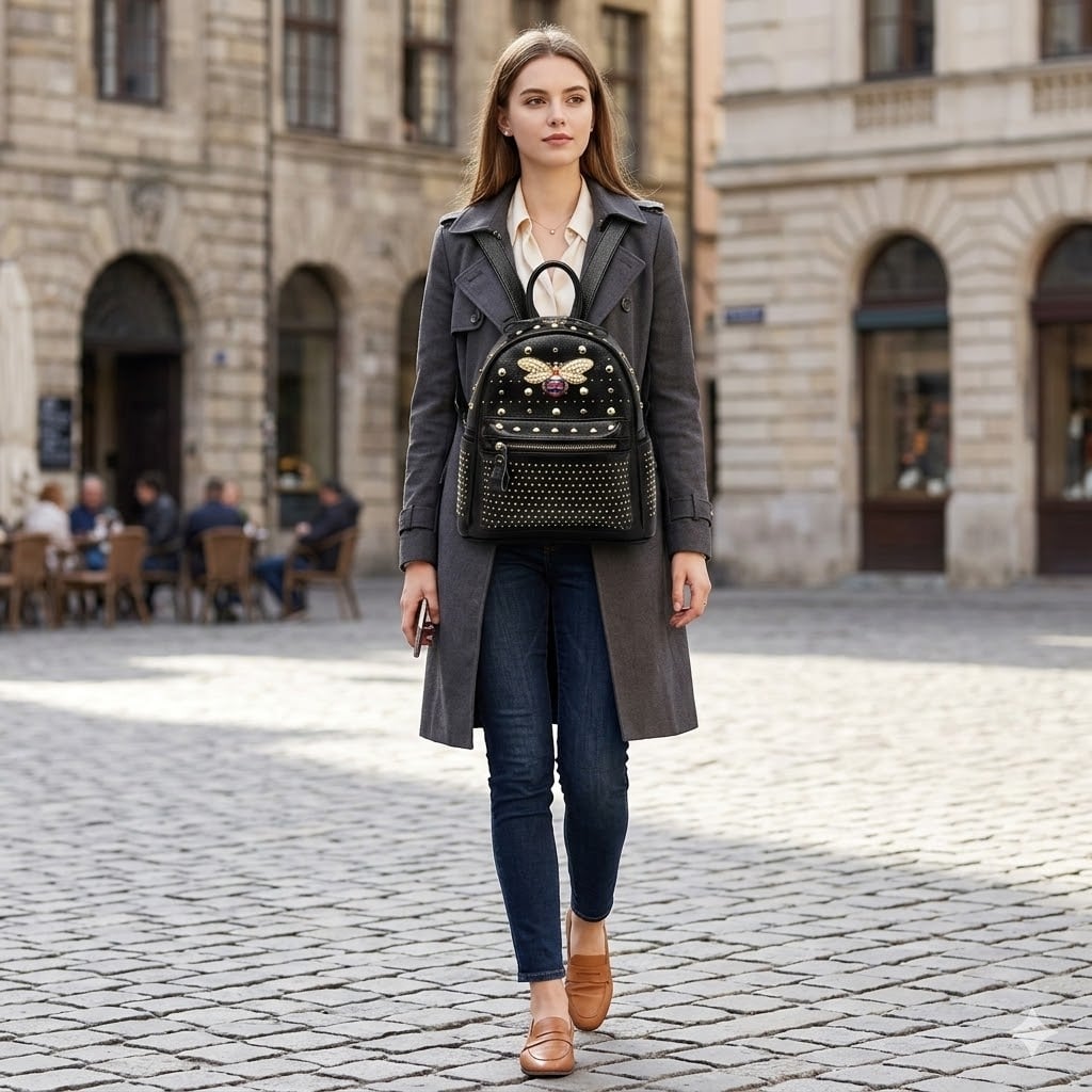 Rucsac dama, Soline GT3213, piele naturala, Negru - poza 2