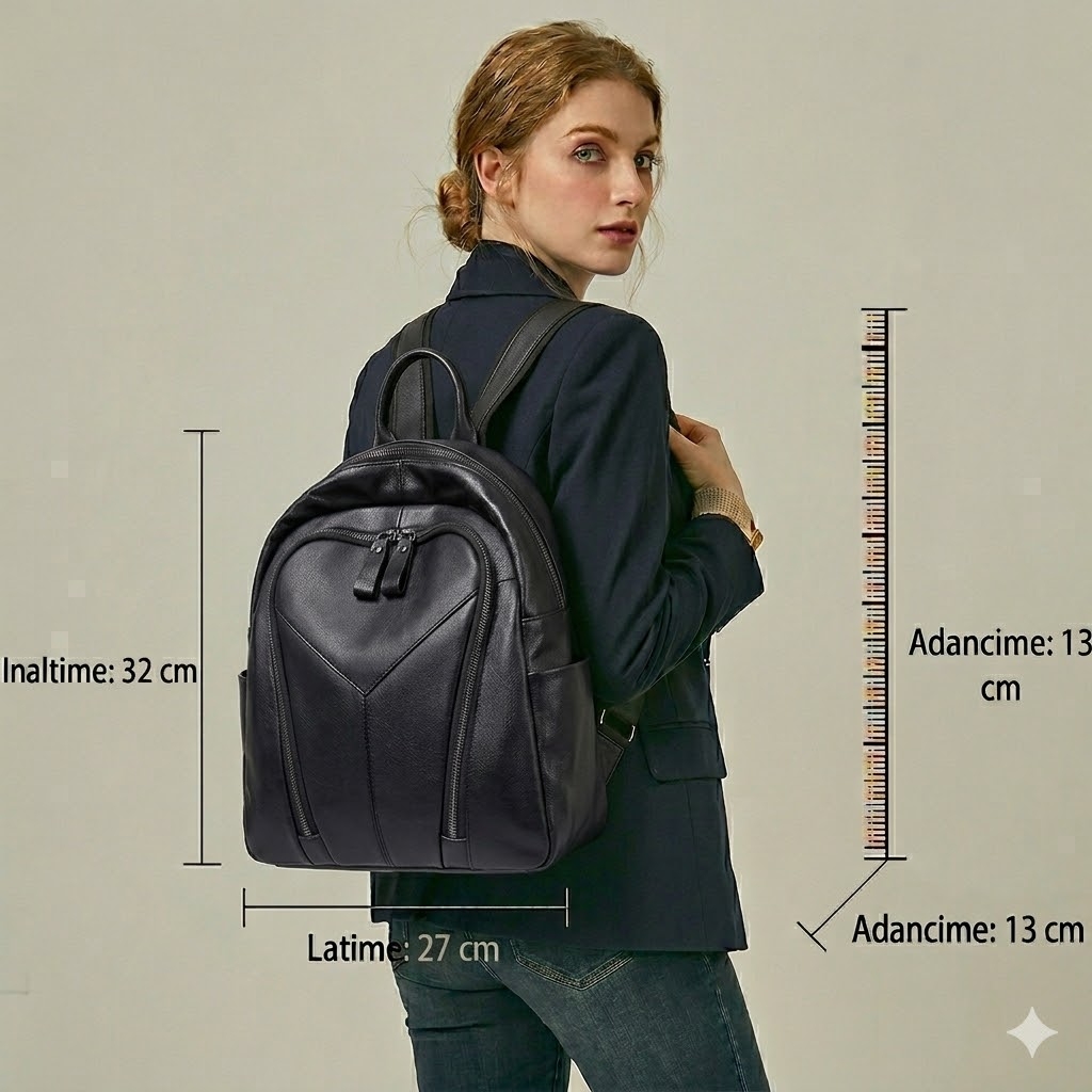 Rucsac dama, Varvara GT2071, piele naturala, Negru - poza 2