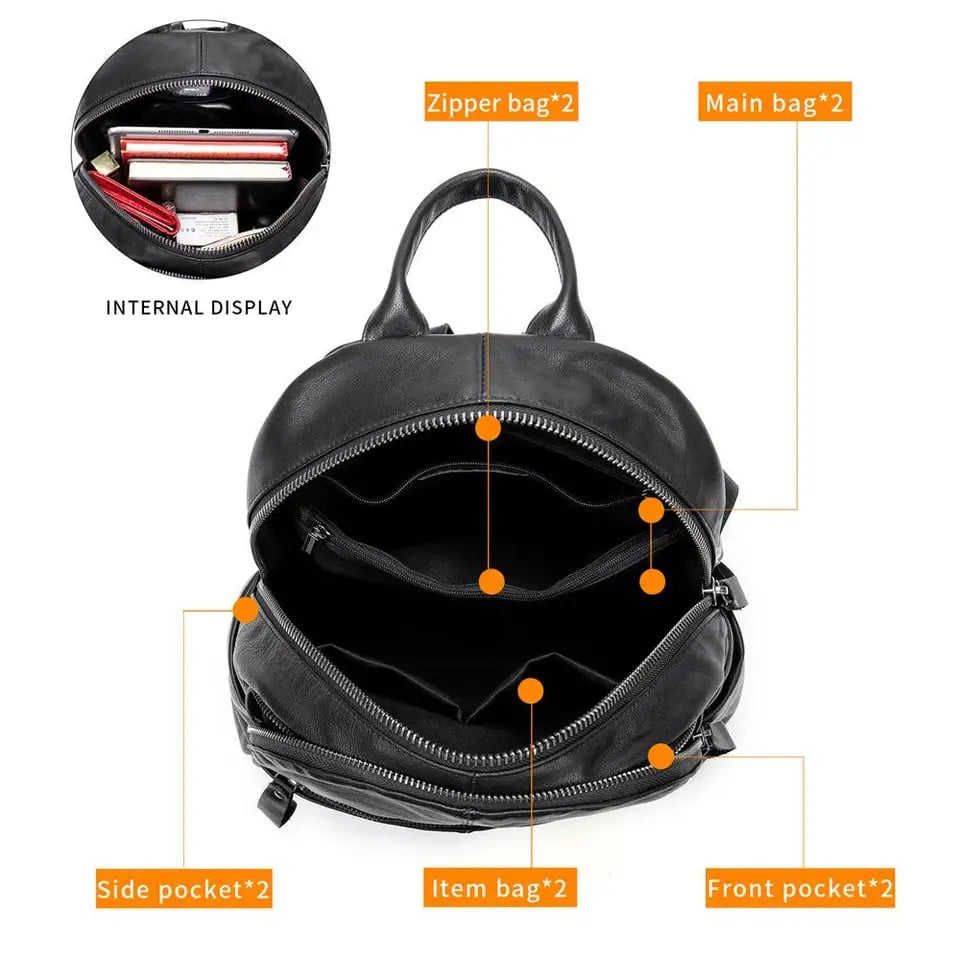 Rucsac dama, Varvara GT2071, piele naturala, Negru - poza 5
