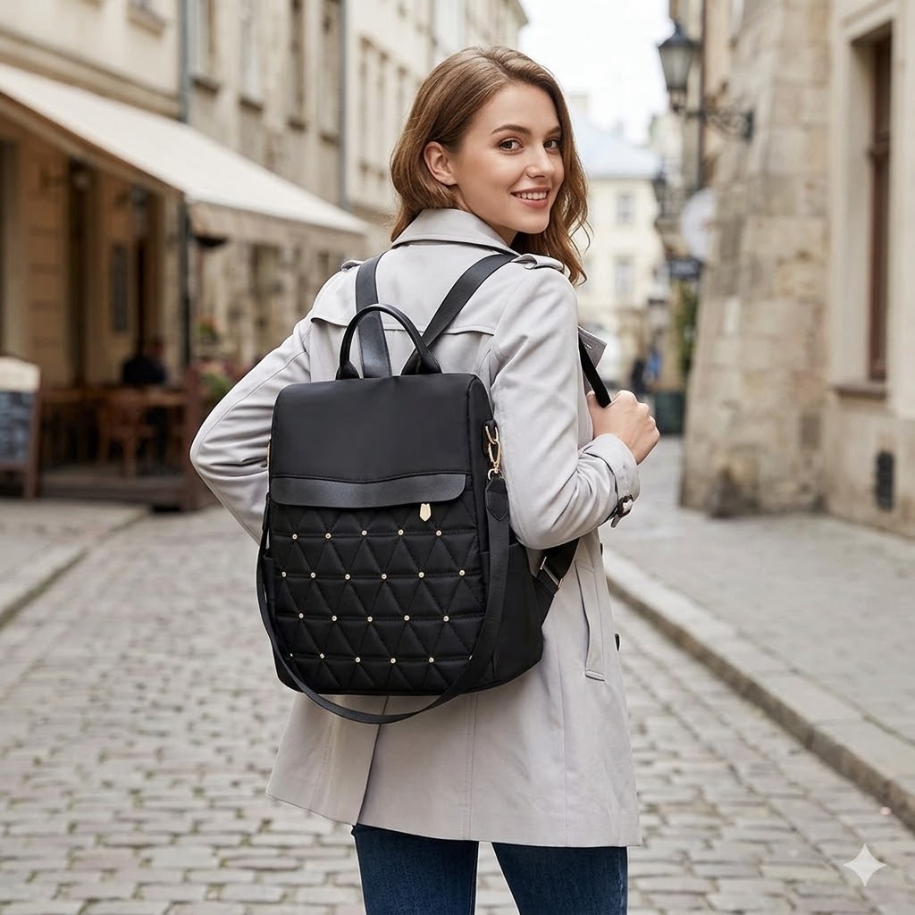 Rucsac de dama, Cleodora GT2615, antifurt, Negru - poza 2