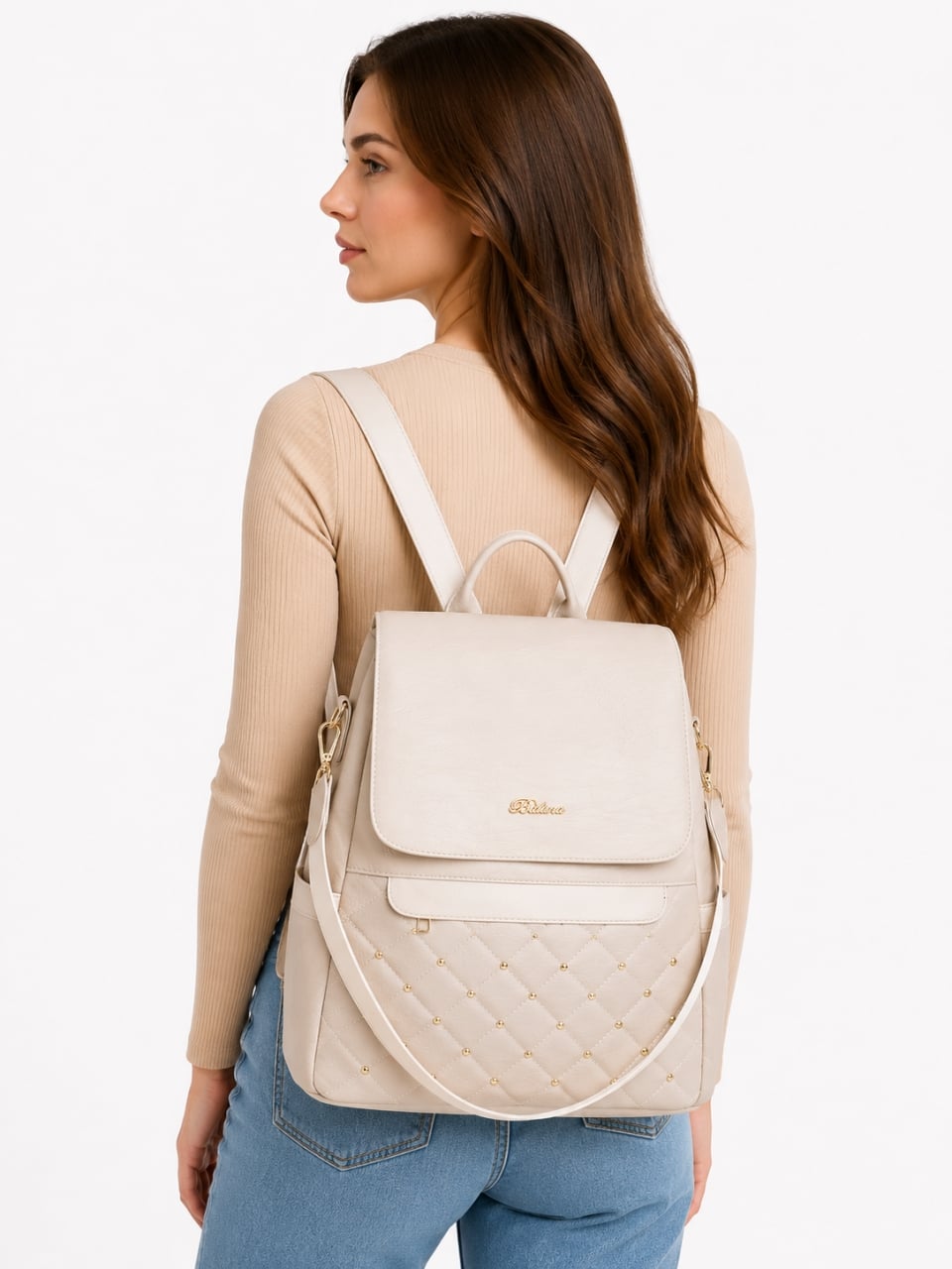 Rucsac de dama, Elanor GT2637, antifurt, Crem - poza 2