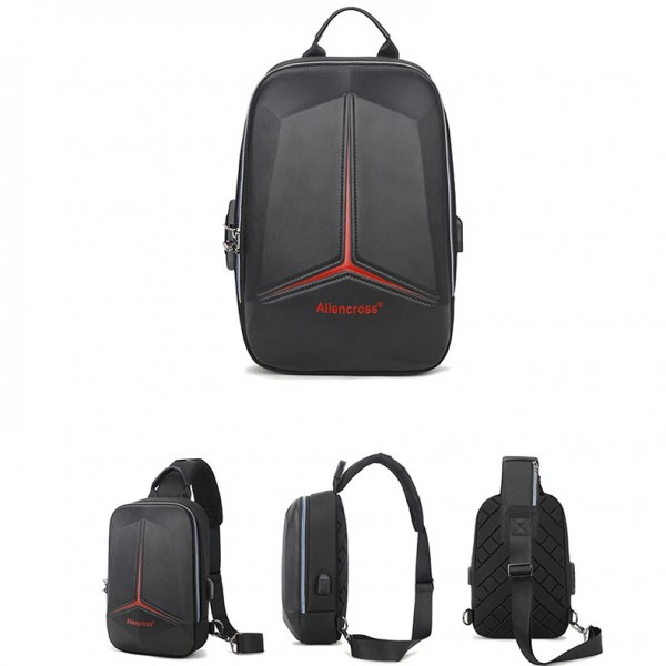 Rucsac pentru barbati Aliencross GT1471, multifunctional: antifurt, cu port USB si cifru, model negru - poza 2