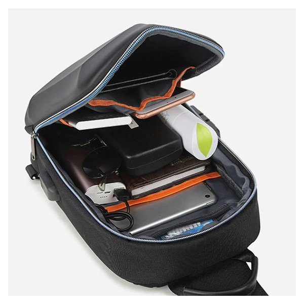 Rucsac pentru barbati Aliencross GT1471, multifunctional: antifurt, cu port USB si cifru, model negru - poza 3