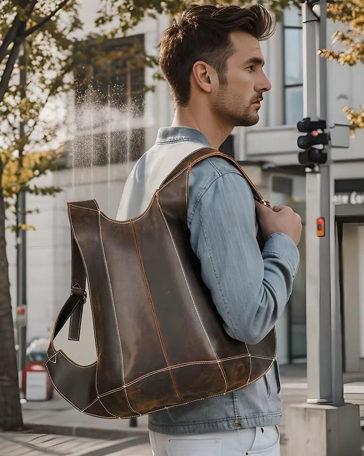 Rucsac pentru barbati, Draven GT3316, piele naturala, Cognac - poza 2