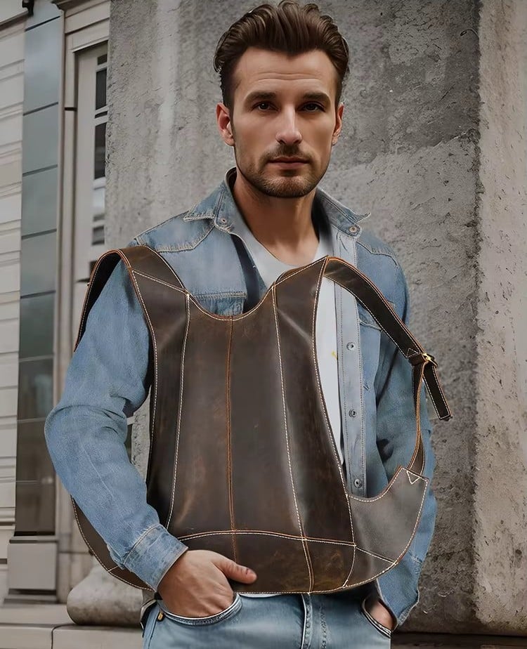 Rucsac pentru barbati, Draven GT3316, piele naturala, Cognac - poza 3