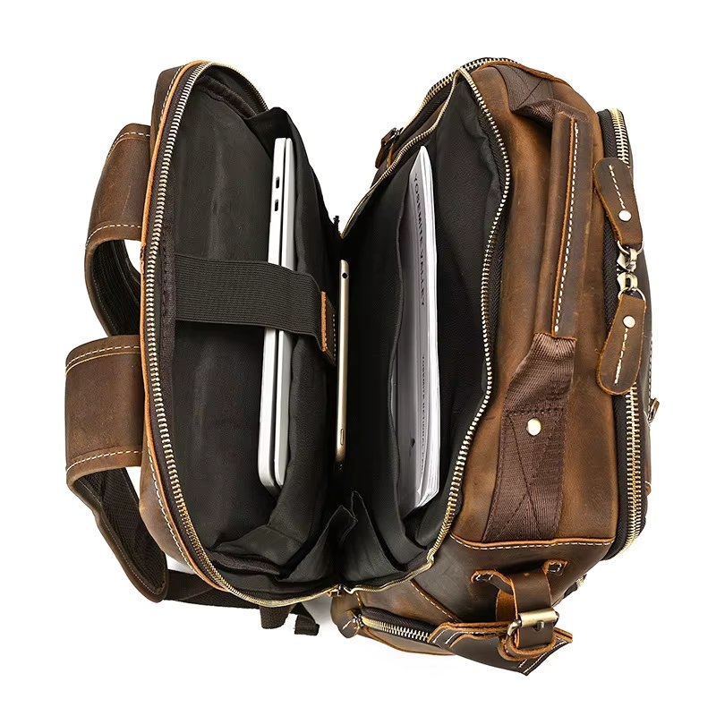 Rucsac pentru barbati, Eiran GT3335, piele naturala, Cognac - poza 5