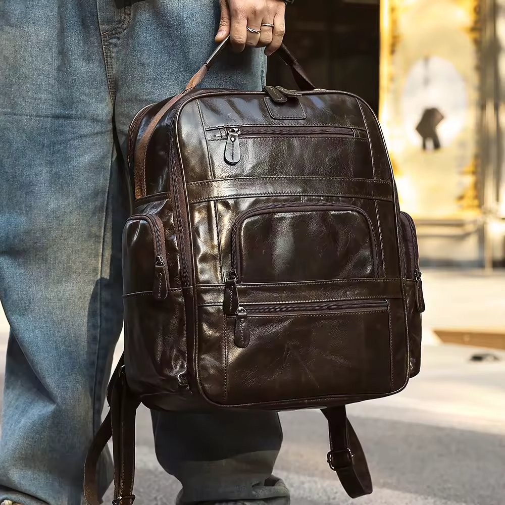 Rucsac pentru barbati, Emeric GT3325, piele naturala, Maro inchis - poza 2