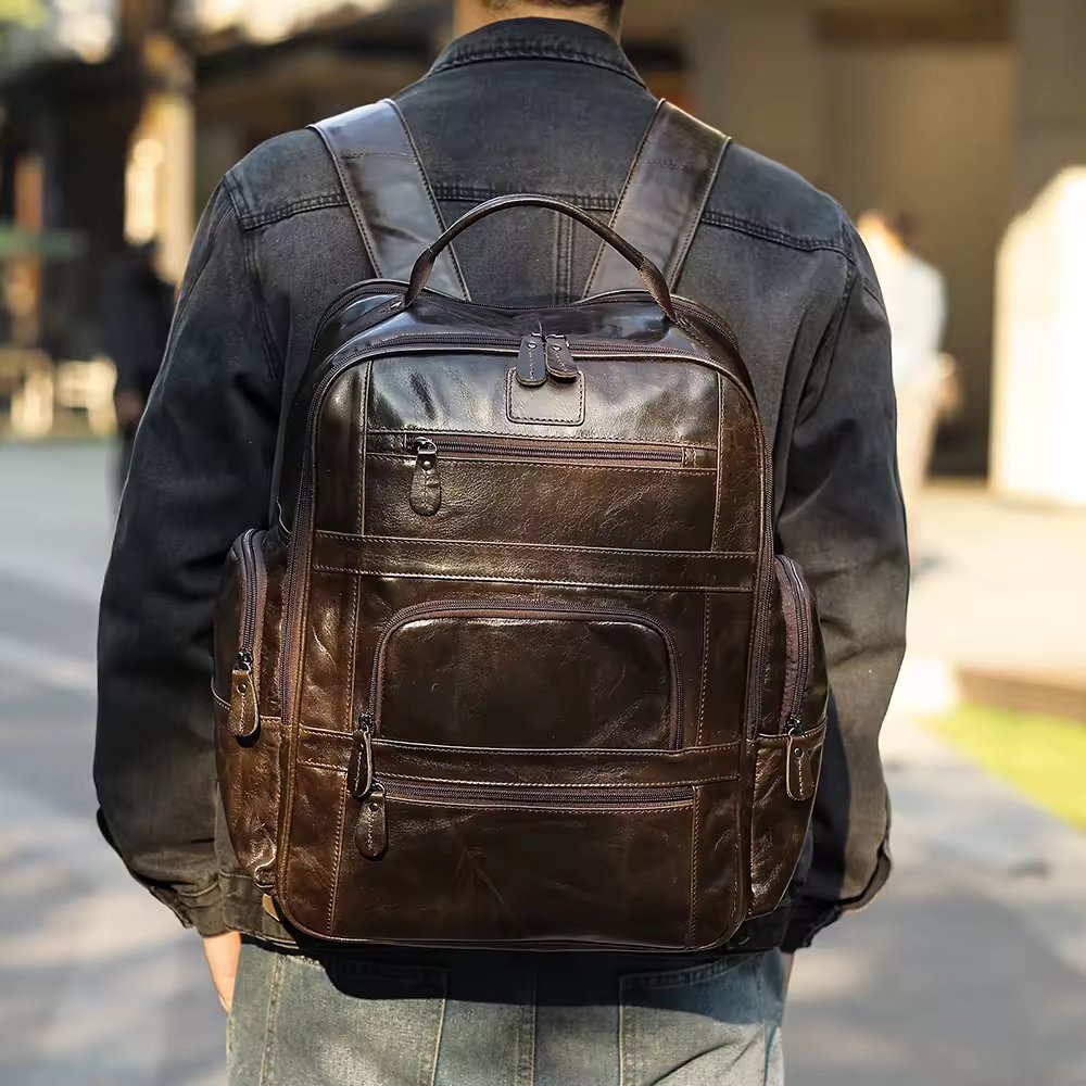 Rucsac pentru barbati, Emeric GT3325, piele naturala, Maro inchis - poza 3
