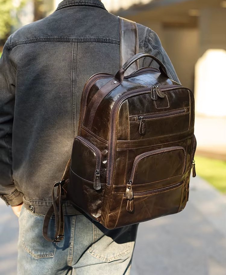 Rucsac pentru barbati, Emeric GT3325, piele naturala, Maro inchis - poza 4