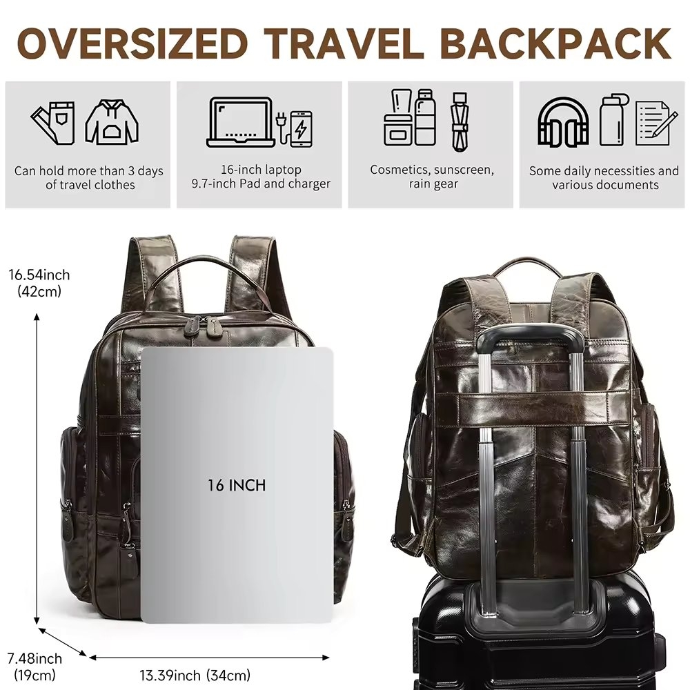 Rucsac pentru barbati, Emeric GT3325, piele naturala, Maro inchis - poza 5