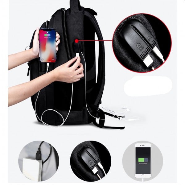 Rucsac pentru barbati Jenson GT1481, cu port USB, negru - poza 4