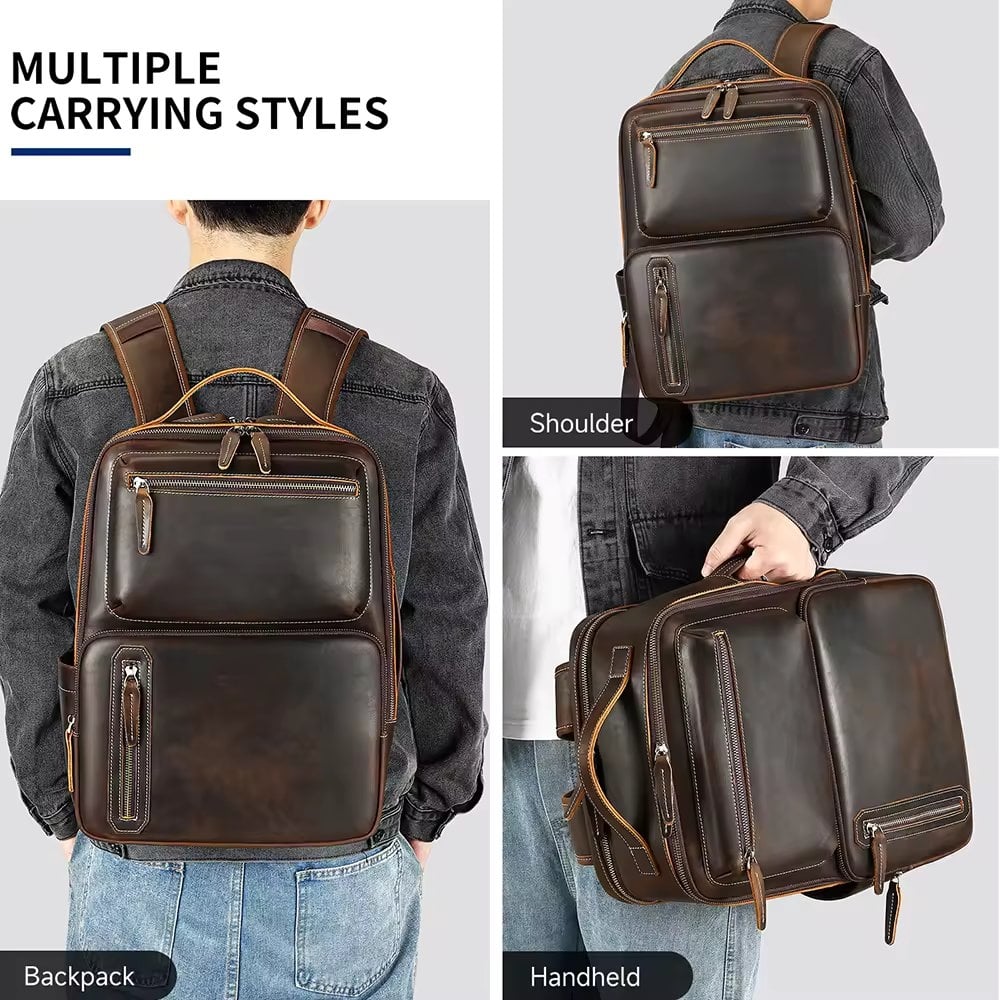 Rucsac pentru barbati, Mael GT3327, piele naturala, Maro - poza 2