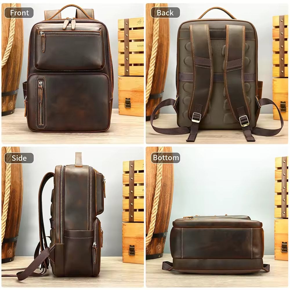 Rucsac pentru barbati, Mael GT3327, piele naturala, Maro - poza 3