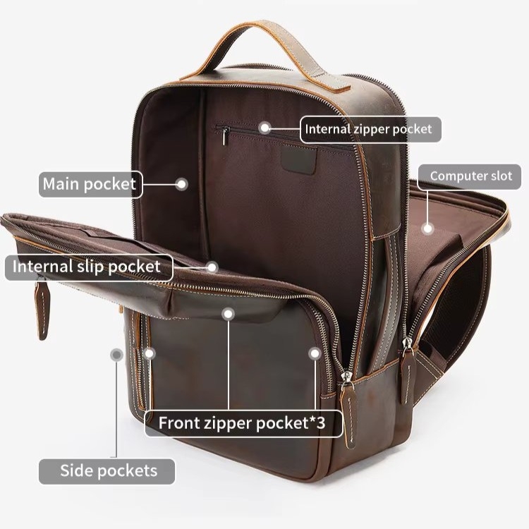 Rucsac pentru barbati, Mael GT3327, piele naturala, Maro - poza 4