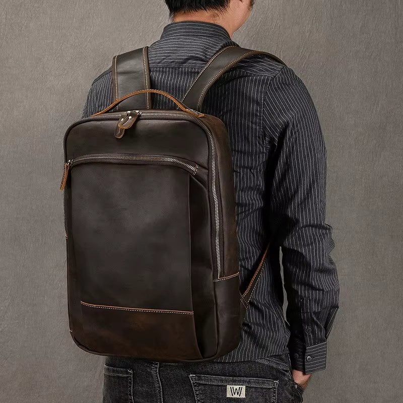 Rucsac pentru barbati, Orion GT3321, piele naturala, Maro inchis - poza 2