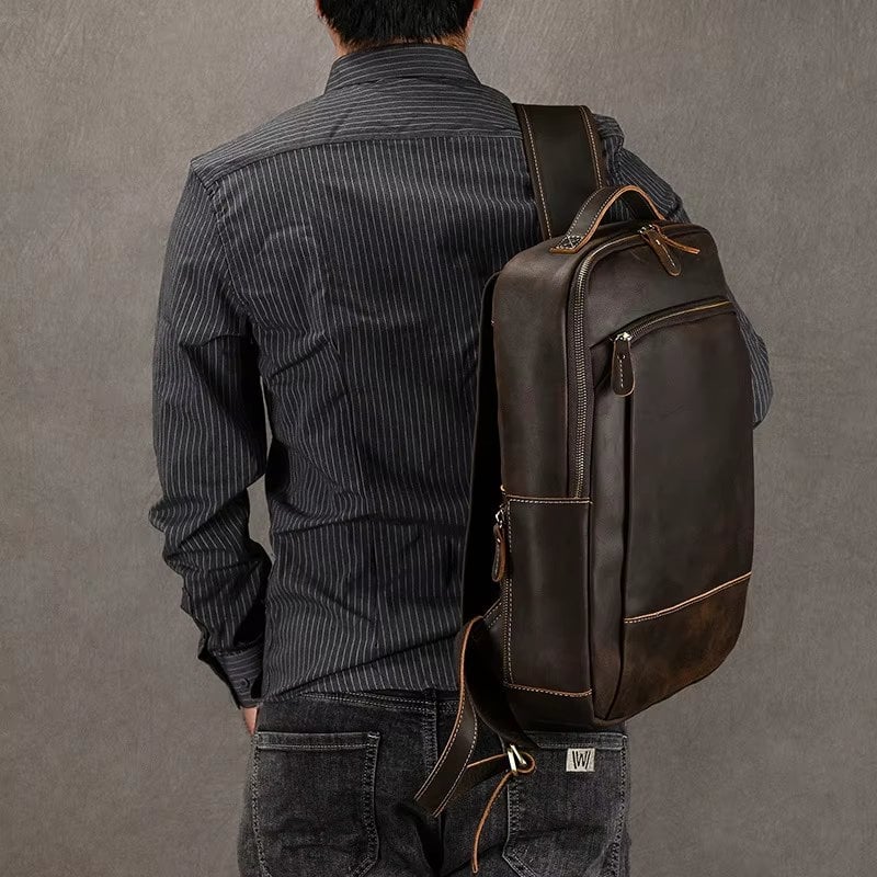 Rucsac pentru barbati, Orion GT3321, piele naturala, Maro inchis - poza 3