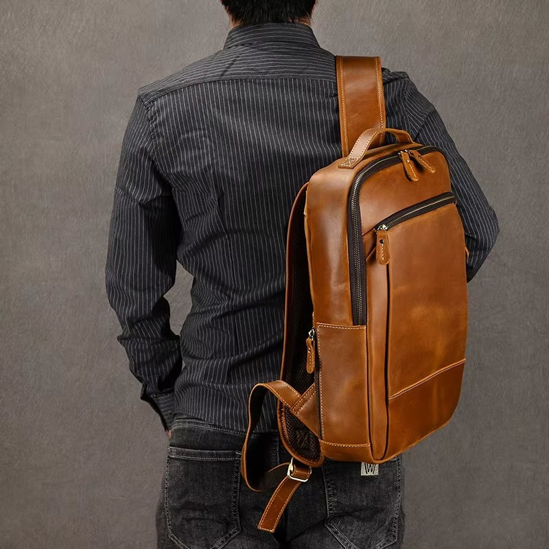 Rucsac pentru barbati, Orion GT3322, piele naturala, Cognac - poza 2