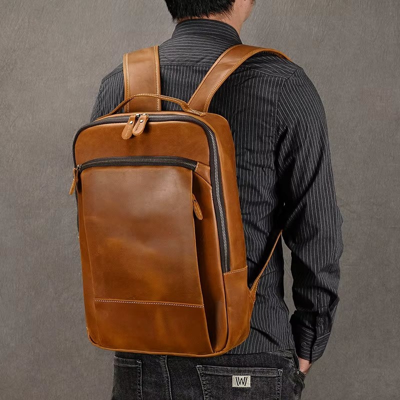 Rucsac pentru barbati, Orion GT3322, piele naturala, Cognac - poza 3