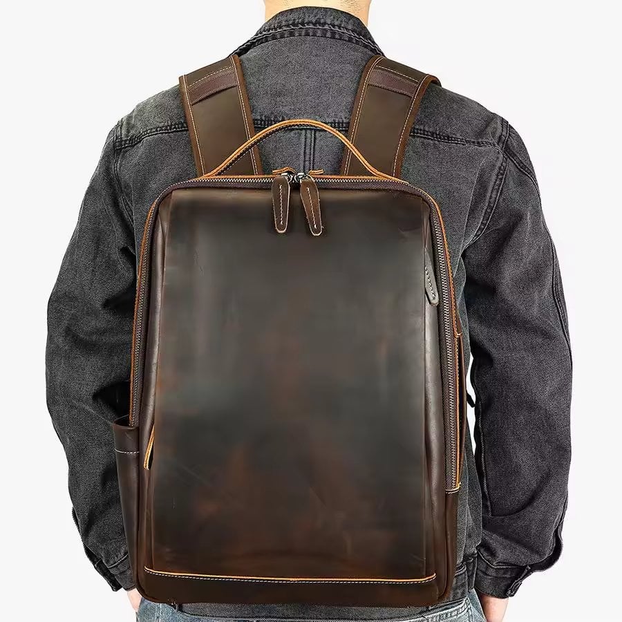Rucsac pentru barbati, Sylas GT3319, piele naturala, Maro inchis - poza 2