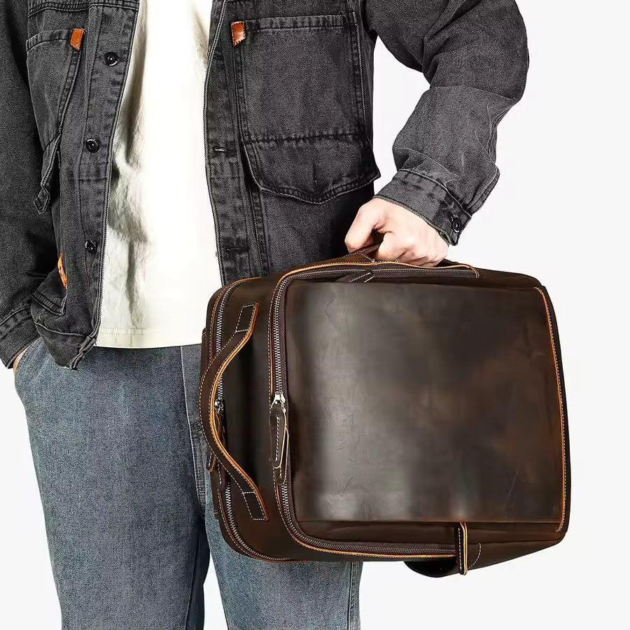 Rucsac pentru barbati, Sylas GT3319, piele naturala, Maro inchis - poza 3