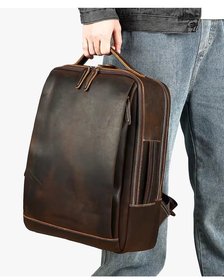 Rucsac pentru barbati, Sylas GT3319, piele naturala, Maro inchis - poza 4