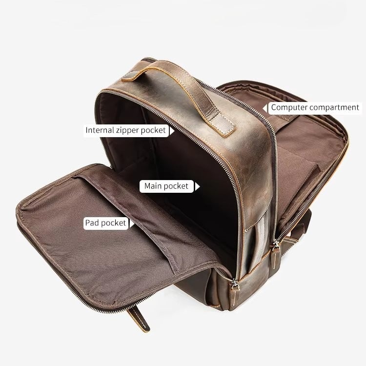 Rucsac pentru barbati, Sylas GT3319, piele naturala, Maro inchis - poza 5