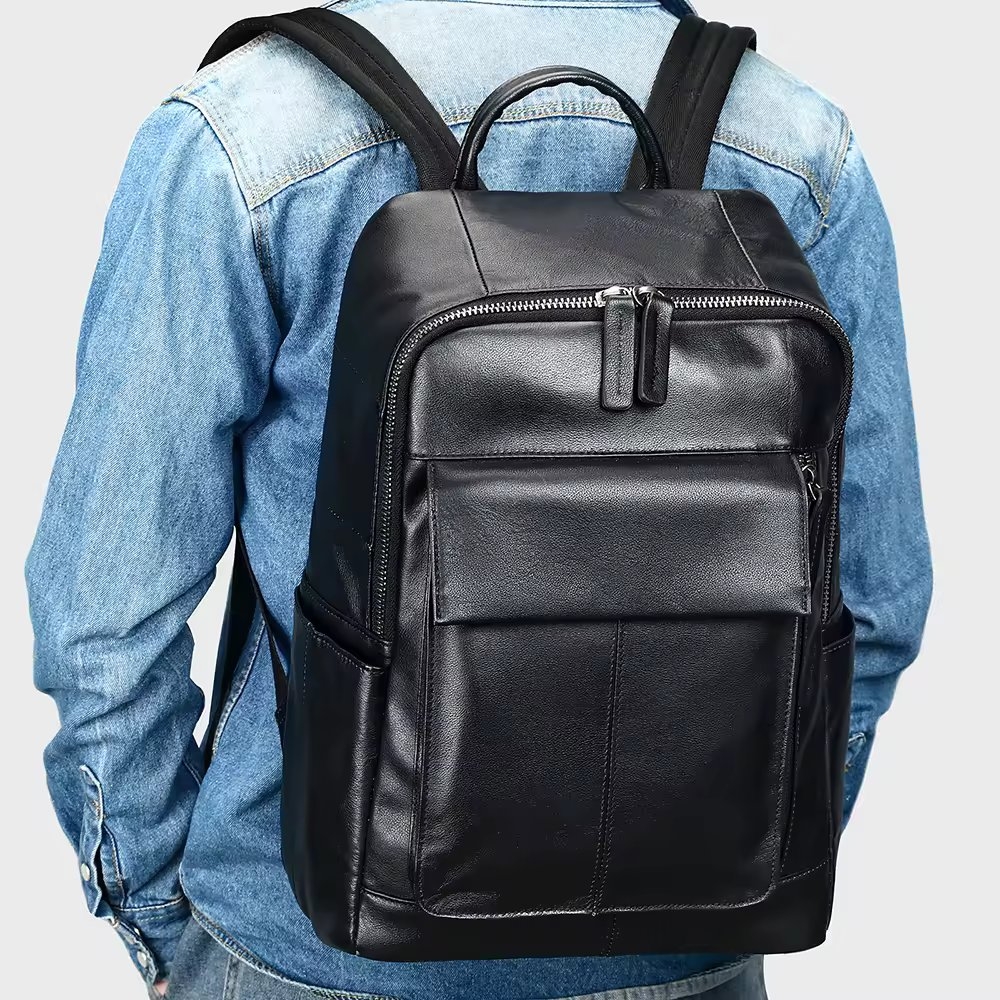 Rucsac pentru barbati, Valerian GT3324, piele naturala, Negru - poza 2