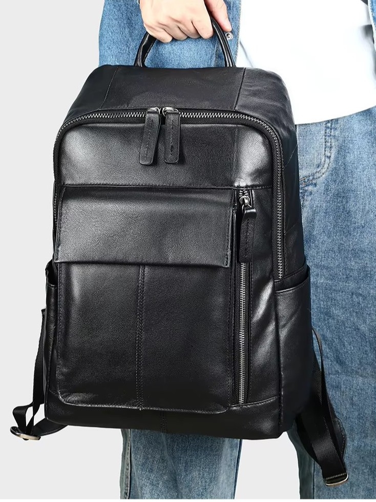 Rucsac pentru barbati, Valerian GT3324, piele naturala, Negru - poza 3