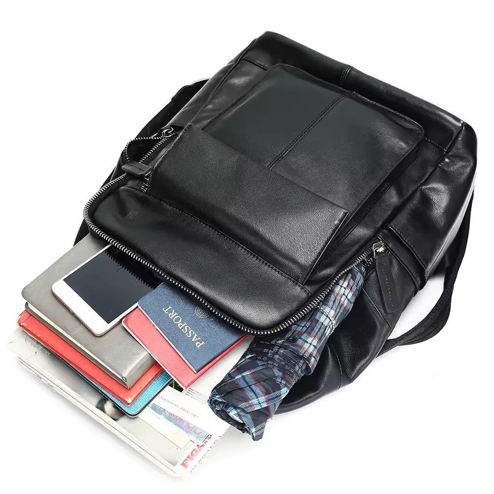 Rucsac pentru barbati, Valerian GT3324, piele naturala, Negru - poza 4