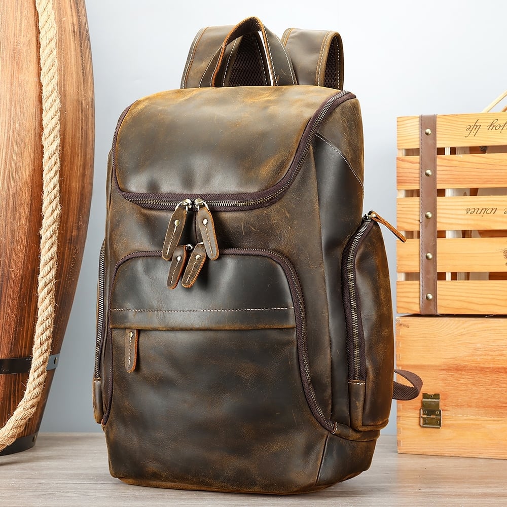 Rucsac pentru barbati, Velian GT3328, piele naturala, Maro - poza 1