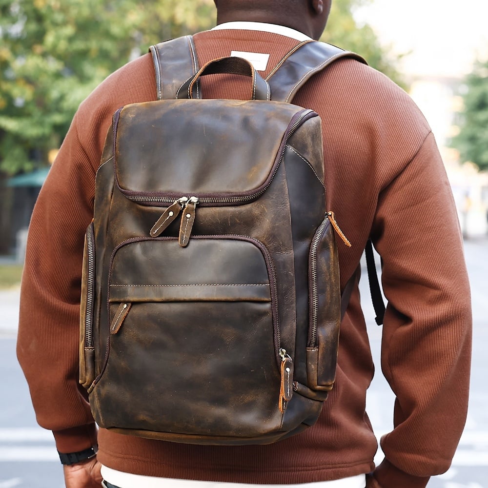 Rucsac pentru barbati, Velian GT3328, piele naturala, Maro - poza 2