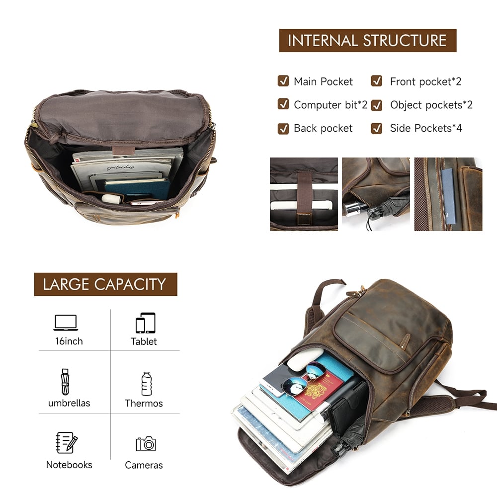 Rucsac pentru barbati, Velian GT3328, piele naturala, Maro - poza 3