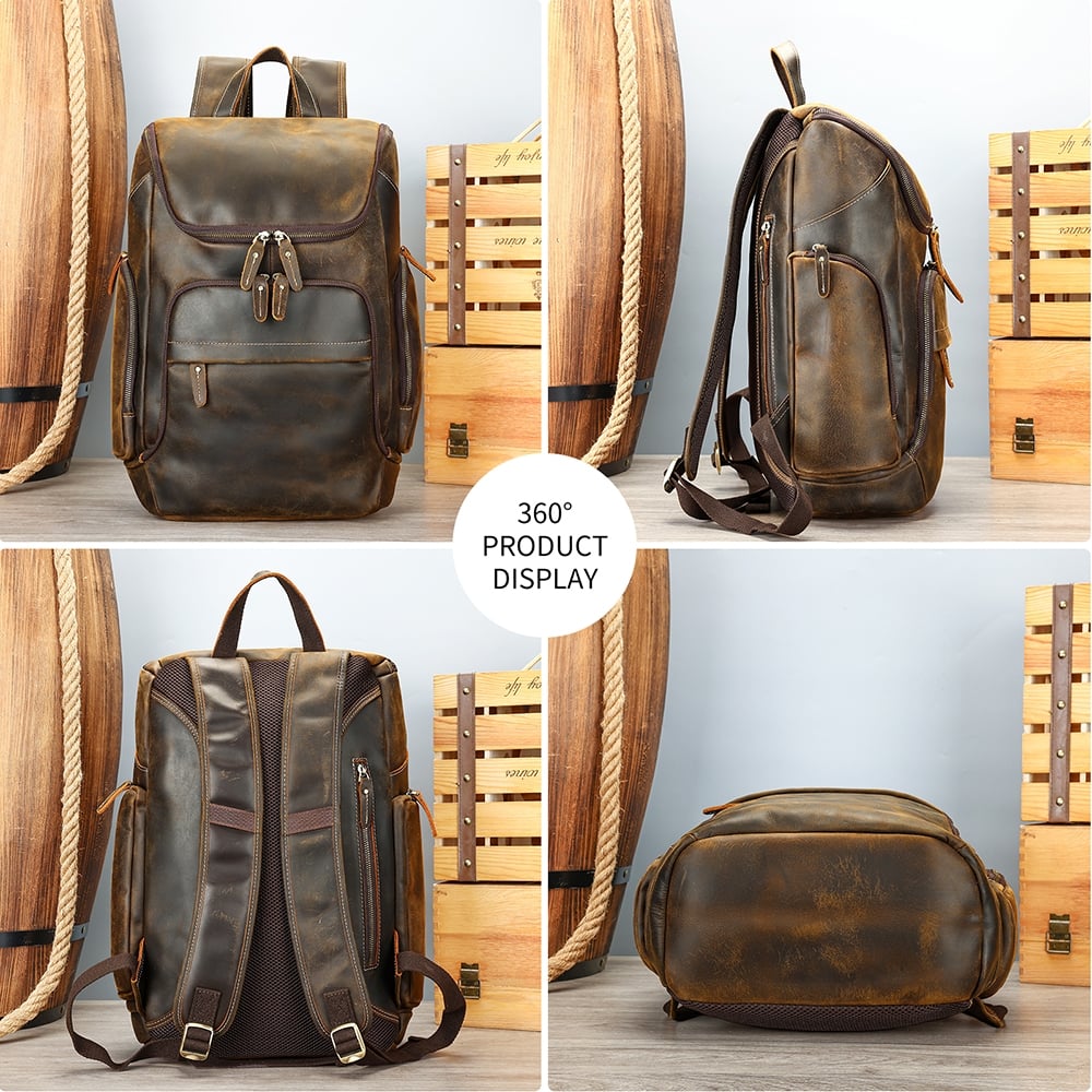 Rucsac pentru barbati, Velian GT3328, piele naturala, Maro - poza 5