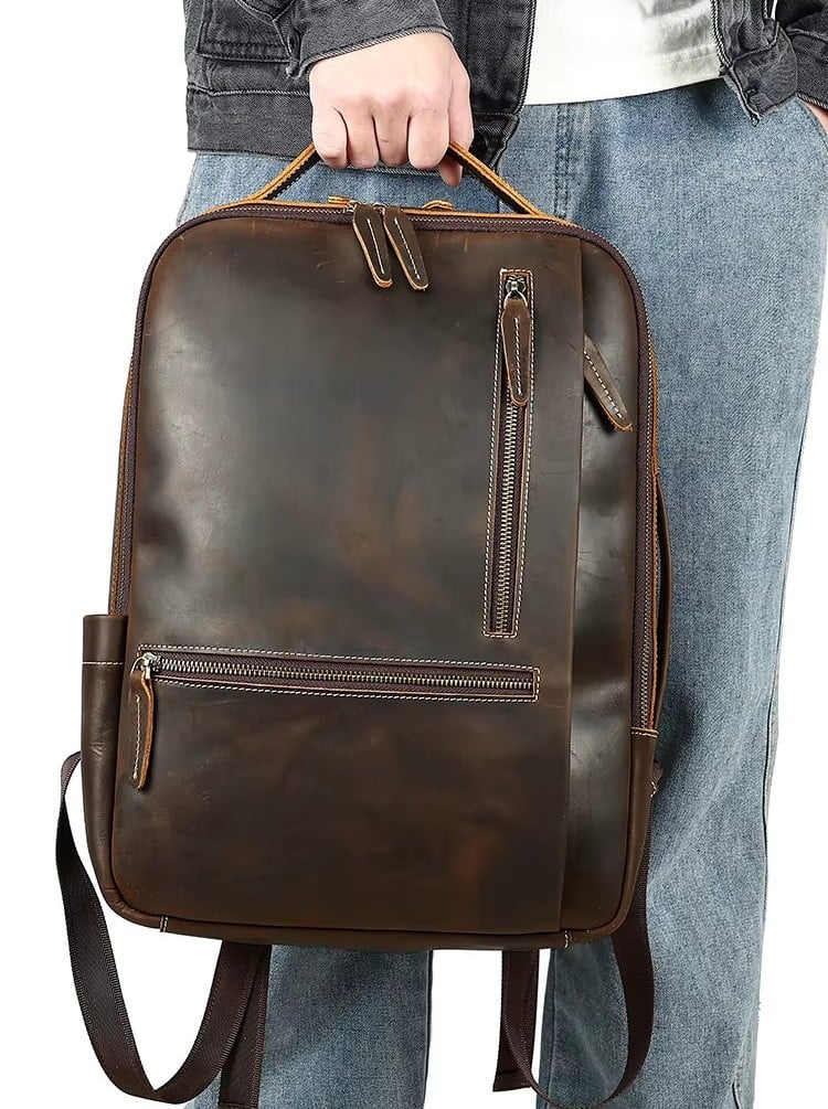 Rucsac pentru barbati, Zadiel GT3317, piele naturala, Maro - poza 2