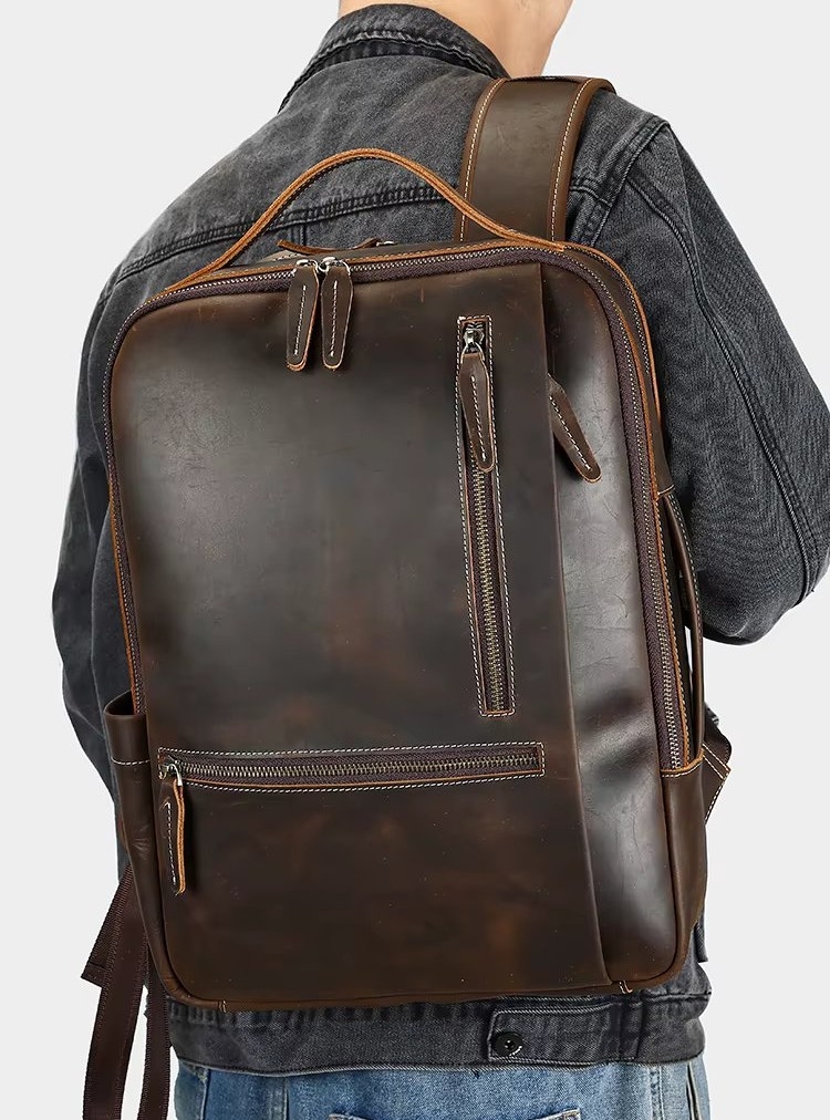Rucsac pentru barbati, Zadiel GT3317, piele naturala, Maro - poza 3