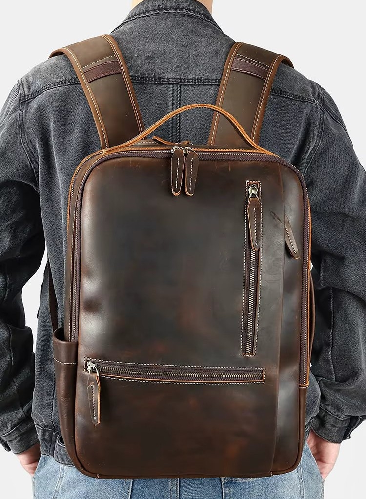 Rucsac pentru barbati, Zadiel GT3317, piele naturala, Maro - poza 4