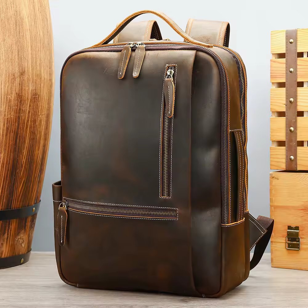 Rucsac pentru barbati, Zadiel GT3317, piele naturala, Maro - poza 5