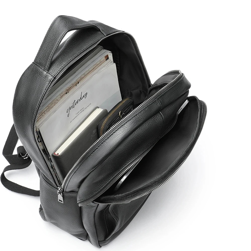Rucsac unisex, Lazarus GT2735, piele naturala, Negru - poza 4