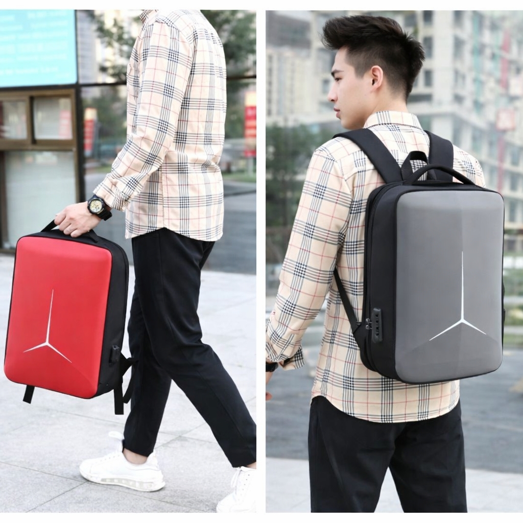 Rucsac unisex, Lorcan GT3749, port USB, Rosu - poza 2