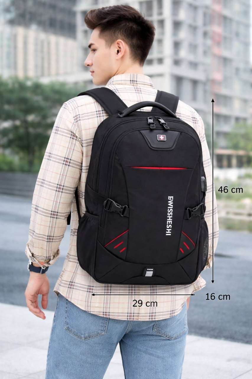 Rucsac unisex, Valther GT3747, port USB, marimea S, Negru - poza 2