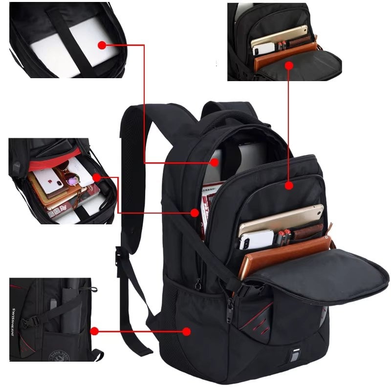 Rucsac unisex, Valther GT3747, port USB, marimea S, Negru - poza 4