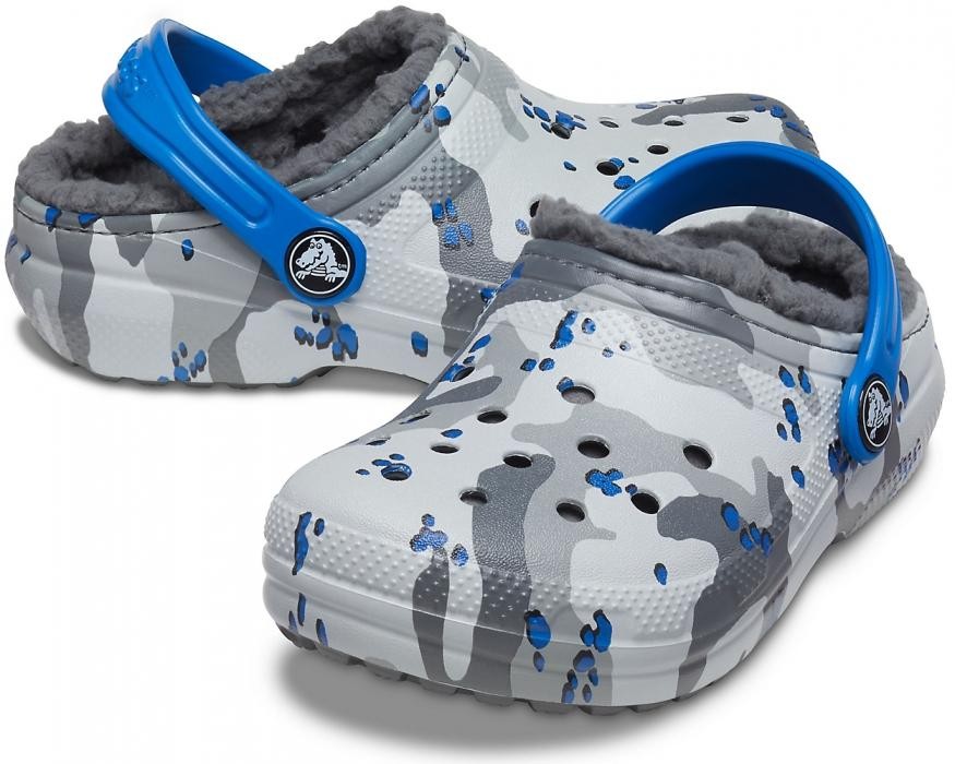 Saboti Crocs Classic Lined Camo Clog Kids Gri - Camo/Light Grey - poza 2