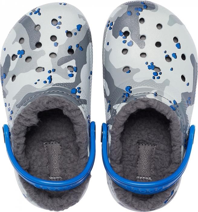 Saboti Crocs Classic Lined Camo Clog Kids Gri - Camo/Light Grey - poza 3