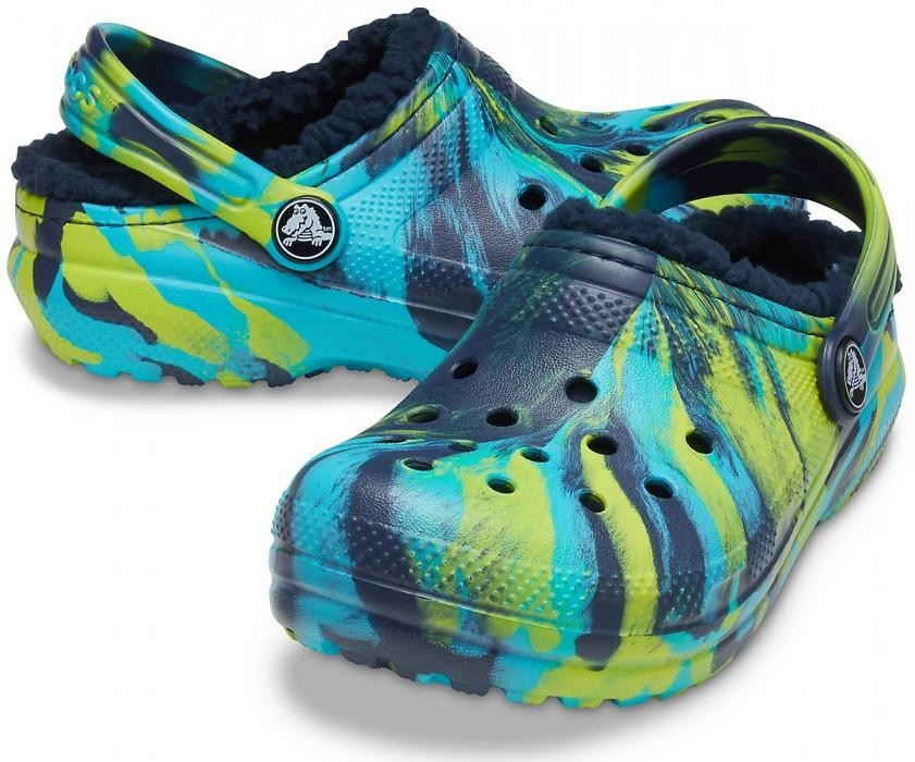 Saboti Crocs Classic Marbled Lined Kids Albastru - Navy/Multi - poza 2
